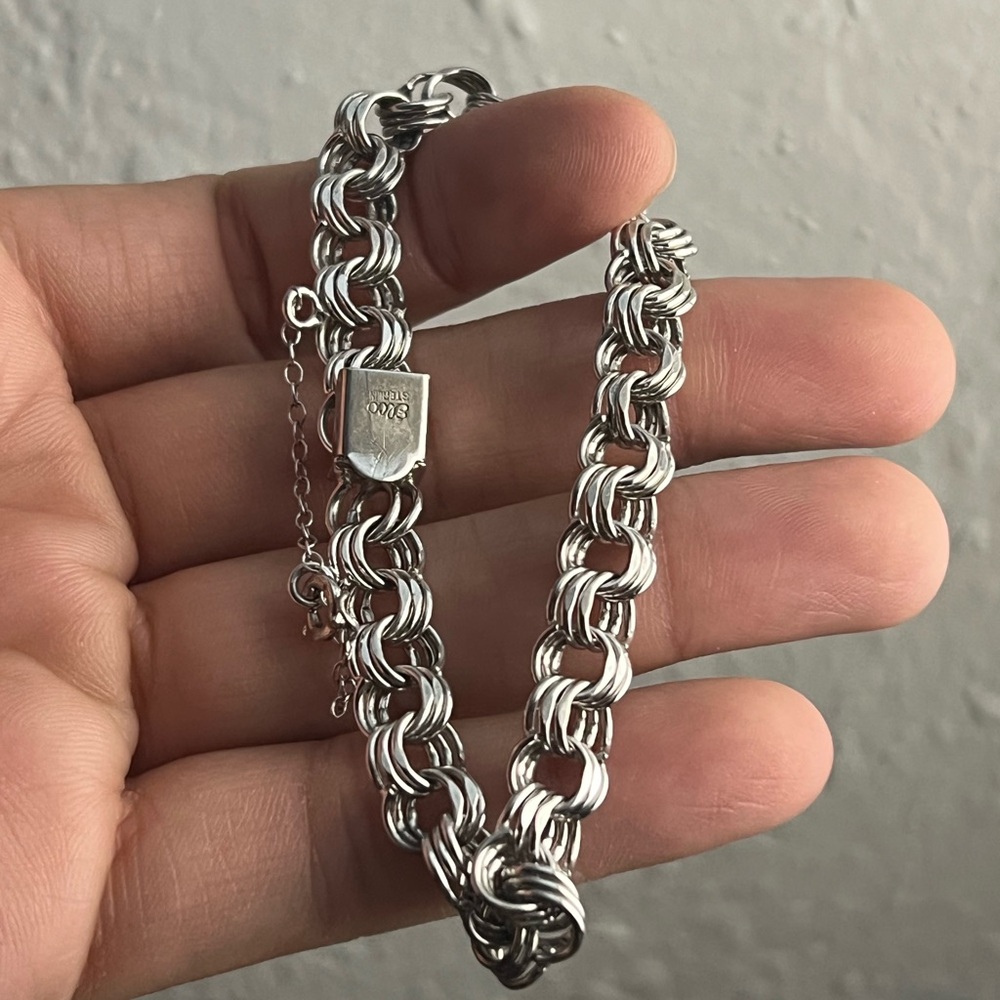 Unique Vintage Layered Chain Link Bracelet - Sterling silver - Picture 2 of 4